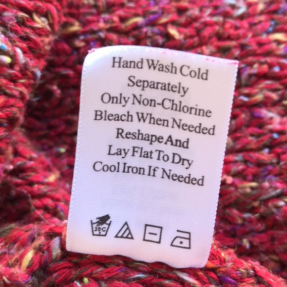 Coldwater Creek red-orange textured sweater with rolled V-neck styling, size L - Picture 6 of 8